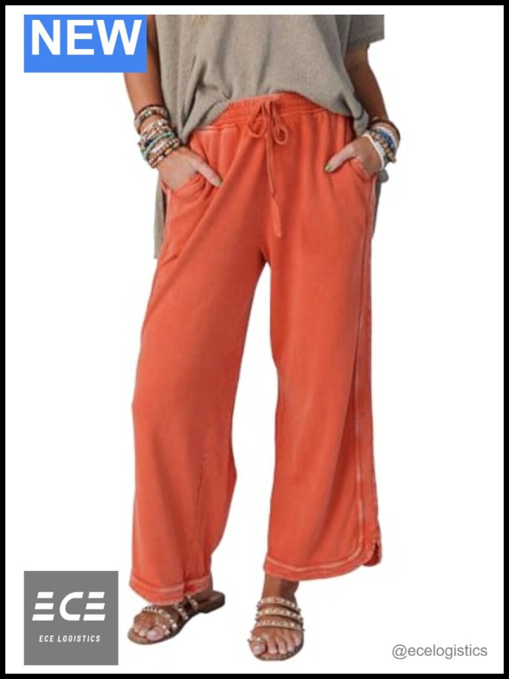 Wide Leg Sweatpants High Waist Drawstring Palazzo Athletic Trousers with Pockets